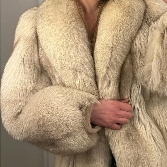 Cream White Fox Fur Coat size M - Picture 4 of 8